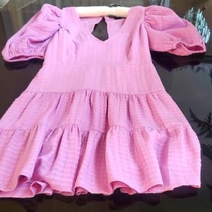 French Connection lavender tiered 4 Reg puff sleeved dress knee length